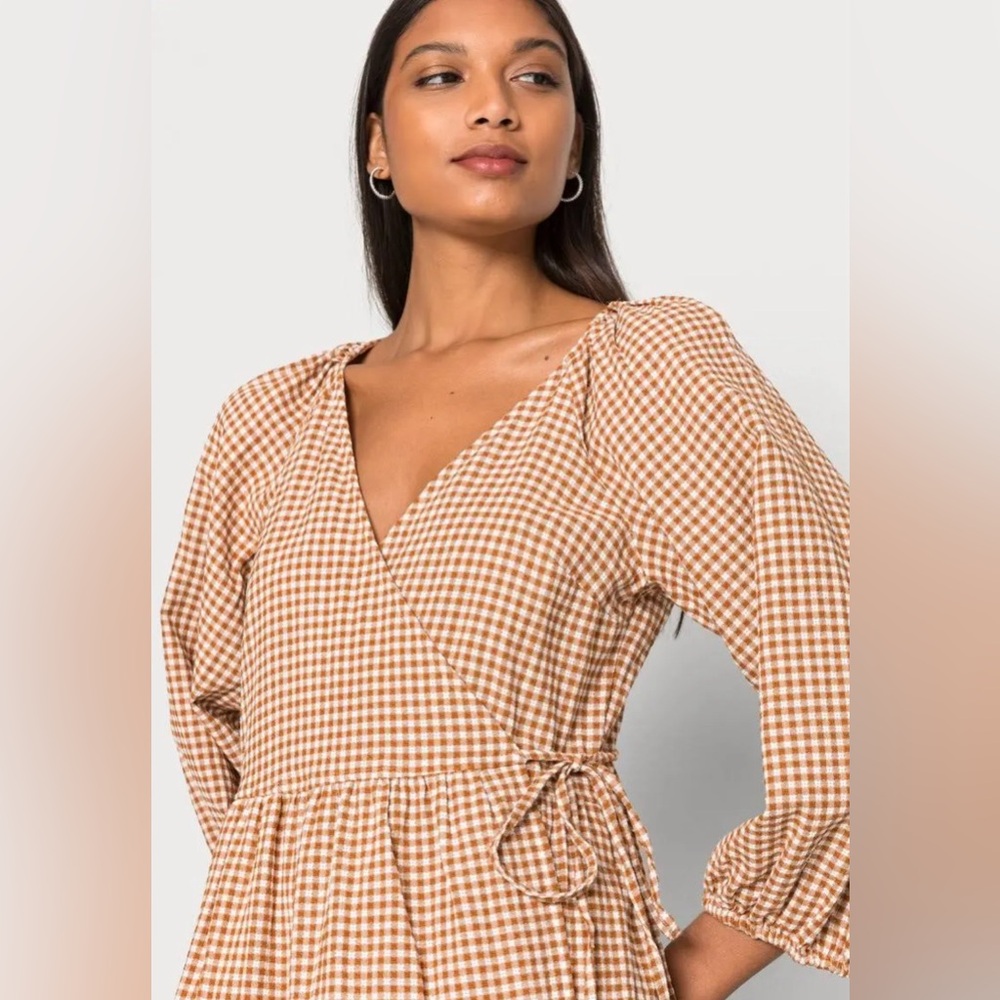 NWT MADEWELL Gingham Puff-Sleeve Wrap Mini Dress Cotton India Made NE955 Sz 4X‎ - Picture 9 of 15